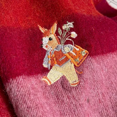 Mujeres Invierno Caliente Bufanda Pura Lana Cuadros Borla Lindo Animal Bordado Suave Casual Cuello Bufanda Regalo