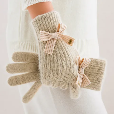 Guantes de Punto Cálidos de Invierno para Mujer Lindo Lazo Acrílico Guantes de Cinco Dedos para Clima Frío Guantes Térmicos de Moda
