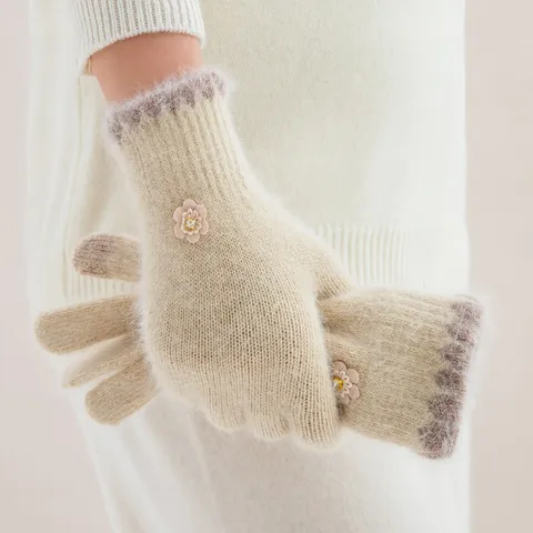 Guantes de Invierno Cálidos de Acrílico para Mujer Guantes de Punto de Felpa Térmicos con Pantalla Táctil Lindos Florales para Clima Frío al Aire Libre