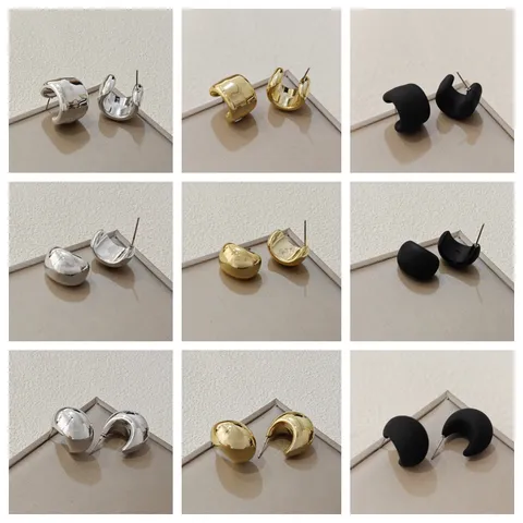 Fashion Geometric C-Shaped Hoop Earrings For Women Minimalist Electroplated Alloy Teardrop Statement Chunky Earrings Jewelry Gift