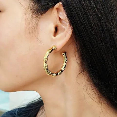 Exaggerated Bamboo Texture Hoop Earrings For Women Retro Personalized Geometric CCB Electroplated Gold Silver Earrings Jewelry