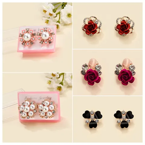Fashion Alloy Rhinestone Artificial Pearl Flower Stud Earrings Elegant Sweet Rose Heart Earrings For Women Light Luxury Jewelry
