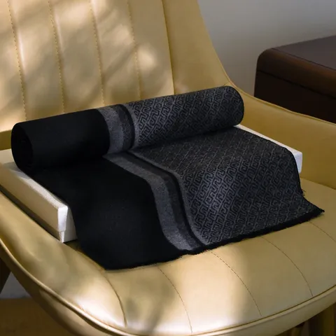 Écharpe Tricotée Longue d'Hiver pour Hommes Chaud Mélange de Laine Motif Grille de la Grande Muraille Gland Casual Affaires Cou Écharpe Mâle