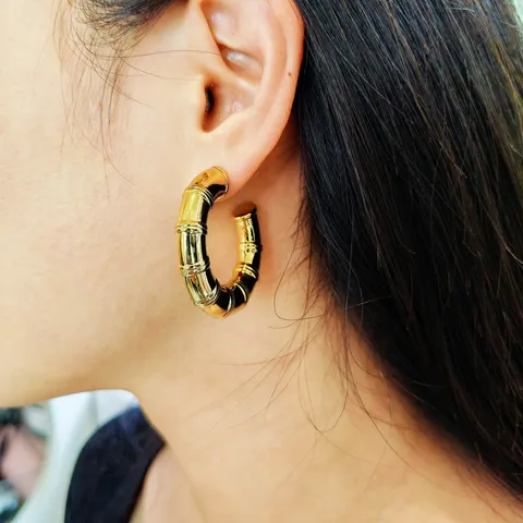 Exaggerated Bamboo Texture Hoop Earrings For Women Retro Personalized Geometric CCB Electroplated Gold Silver Earrings Jewelry