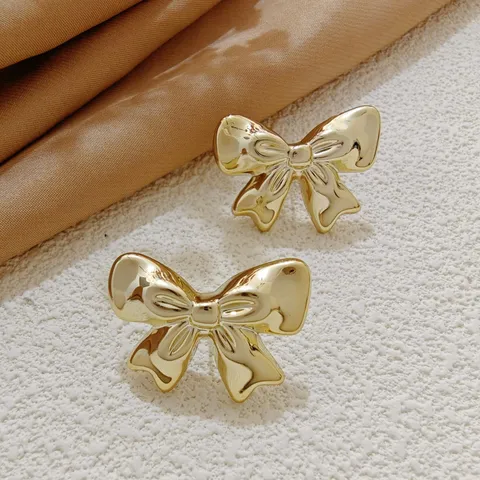 Korean Style Alloy Bowknot Stud Earrings For Women Elegant Delicate Electroplated Sweet Statement Ear Jewelry Accessories Gift Party