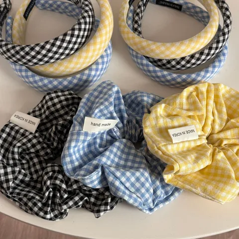 Classic Plaid Preppy Style Fabric Headband Sponge High Cranial Top Hair Hoop Cute Daily Hair Accessories For Women