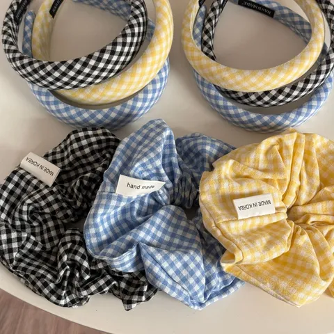 Classic Plaid Preppy Style Fabric Headband Sponge High Cranial Top Hair Hoop Cute Daily Hair Accessories For Women