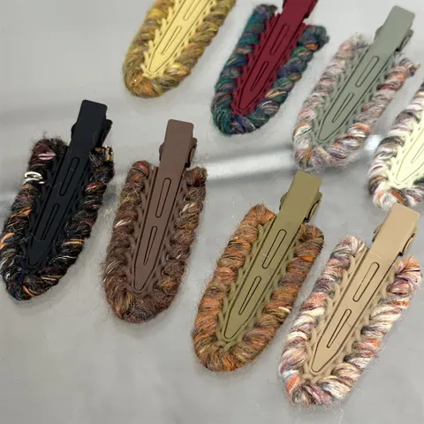 Women Fashion Colorful Yarn Woven Hair Clips Sweet Cool Style Duckbill Hairpins Handmade Cute Hair Accessories For Daily Wear
