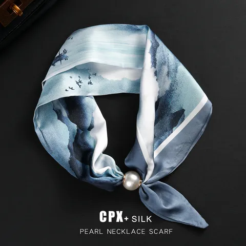 Bufanda de Satén Estampada de Moda para Mujer Sensación de Seda Bufanda Estrecha Larga para el Cuello Con Hebilla Magnética de Perla Elegante