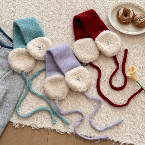 Winter Warme Gebreide Oorwarmers Met Lang Lint Schattige Pluche Oorwarmers Verdikke Zachte Koudebestendige Oorbescherming Accessoires Voor Vrouwen