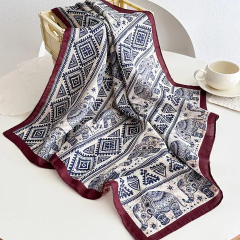 Moda Mujer Pañuelo Cuadrado Estampado Floral Etnico Paisley Bufanda de Cuello Poliéster Suave Ligero Pañuelo de Cabeza