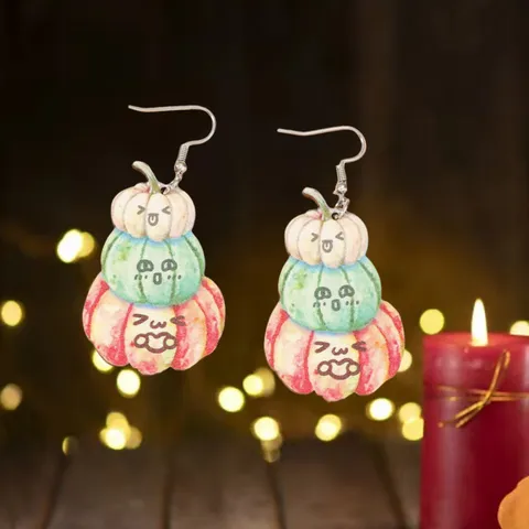 Thanksgiving Wood Drop Earrings For Women Cute Hollow Out Pumpkin Maple Leaf Mushroom Printed Wooden Dangle Earrings Jewelry Gift