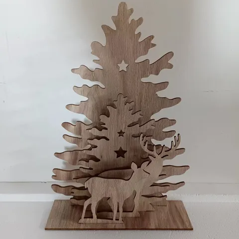 Ornement de Bureau Arbre de Noël Cerf en Bois Lumineux LED Décoration de Table Creuse Fête de Noël Cadeau