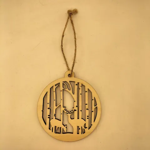Ornement Suspendu de Noël en Bois Design Cerf et Forêt Ajouré Pendentif d'Arbre Pour Fête Décoration de Maison