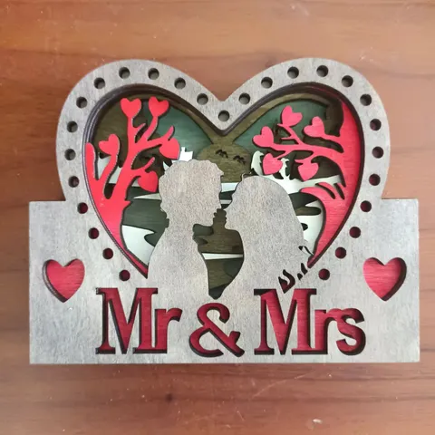 3D Bois M et Mme Cœur Couple Ornement Saint Valentin Mariage Décoratif Bureau Artisanat Cadeau