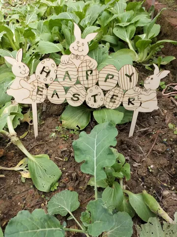 Ornement Suspendu en Bois Lapin de Pâques Œuf Base Piquet de Jardin Maison Fête Printemps Décor