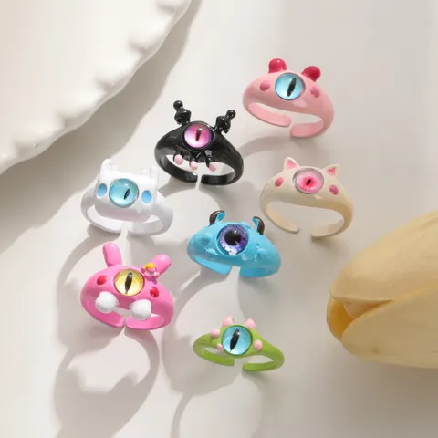 Creative Cartoon Little Monster Colorful Open Ring Personalized Fashion Dopamine Style Alloy Rhinestone Adjustable Finger Ring For Women Jewelry