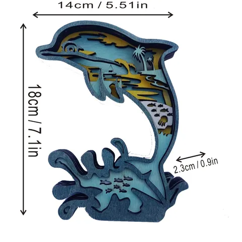 Ornement de Bureau Dauphin 3D en Bois Décoration Océan Animal Marin Créative Pour Table