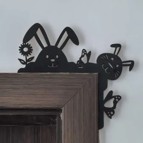 Décoration de Coin de Porte en Bois de Pâques Silhouette de Lapin Découpée Ornement Suspendu Décoration Artisanale en Bois