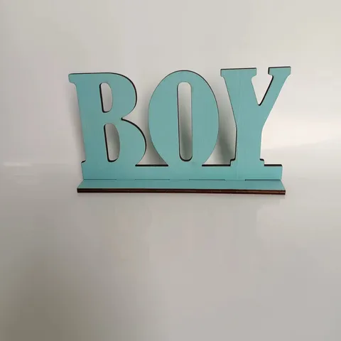 Ornement de Bureau en Bois Lettre Boy Moderne Minimaliste Panneau Alphabet en Bois Bleu Décoration de Table pour Maison Fête