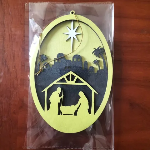Ornement Suspendu de Scène de Nativité de Pâques en Bois Pendentif Creux Sculpté de Naissance de Jésus de Bethléem Pour Décor de Fête