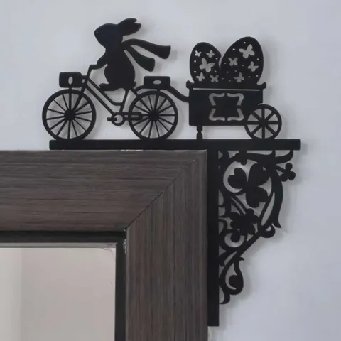 Décoration de Coin de Porte en Bois de Pâques Silhouette de Lapin Découpée Ornement Suspendu Décoration Artisanale en Bois