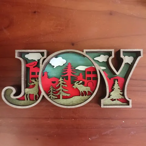 Décoration de Noël en Bois Lettre 3D en Bois JOY Ornement de Vacances Lumineux Multicouche Creux Bureau Décoration de Maison