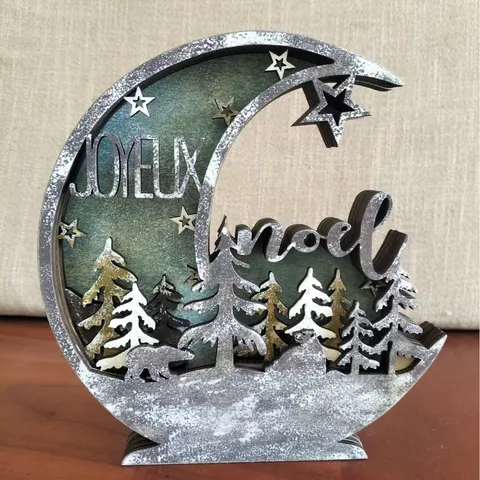 Ornement Suspendu en Bois Lune Arbre de Noël Avec Lumière LED Décoration de Maison de Vacances Cadeau de Fête de Noël