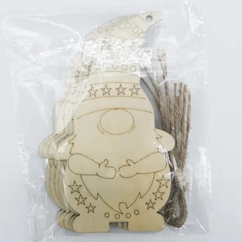 Étiquette Suspendue en Bois Père Noël Lutins Gravés au Laser Pendentif Tranche de Bois Décoration DIY Maison Fournitures de Fête de Noël