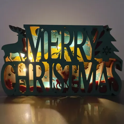 Ornement de Lettre de Noël en Bois Creux Décor de Bureau Éclairé par LED Ambiance Festive de Noël Cadeau de Vacances