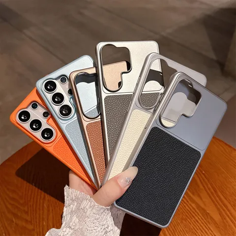 Business Faux Leather Splicing Phone Case For Samsung Galaxy Anti Drop Shockproof PC Hard Shell Protective Cover