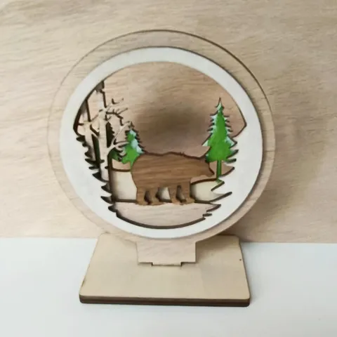 Ornement de Bureau Paysage Forêt Animal en Bois Créatif Décoration Intérieure en Buis Sculpté Creux Pièce Centrale de Table