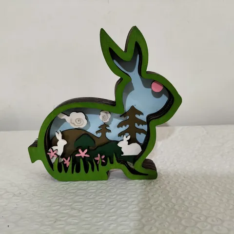 Pâques Lapin En Bois Creux Couche LED Décoration De Maison Ornement De Table Lapin Artisanat Pour Fête De Festival Décoration De Maison