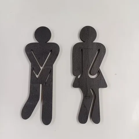 Plaque de Porte de Toilette en Bois Silhouette Plaque de WC Plaque Suspendue Imperméable pour Maison Bureau Hôtel