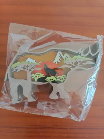 Ornement De Bureau En Bois 3D Animaux De Forêt Rhinoféros Décoration De Vacances De Noël Avec Lumières LED Artisanat En Buis