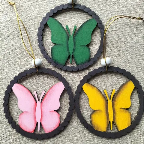 Pendentif Papillon en Bois de Pâques Artisanat Peint Décoration de Maison pour Ornement Suspendu de Vacances de Pâques Cadeau de Festival