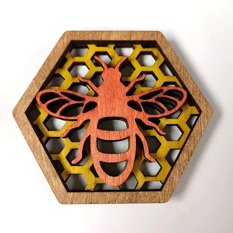 Sous-Verre en Bois Abeille Alvéole Design Creux 3D Artisanat en Buis Naturel Ornement de Table DIY Graffiti Tapis d'Isolation Thermique