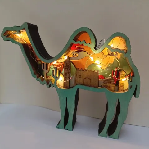 Figurine de Chameau 3D en Bois Décor de Bureau Sculpté au Laser Sculpture d'Animal en Buis Pour Cadeau de Décoration de Maison de Vacances de Noël