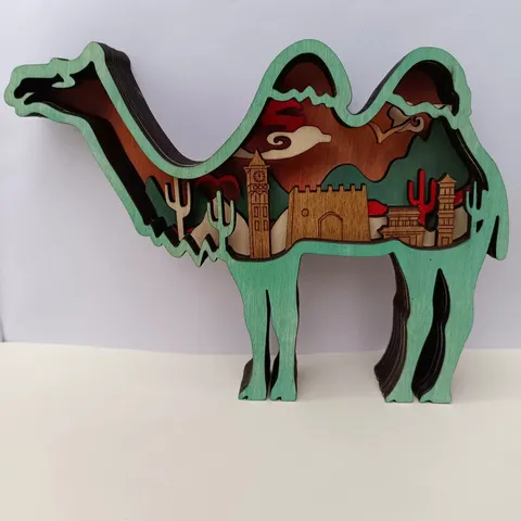 Figurine de Chameau 3D en Bois Décor de Bureau Sculpté au Laser Sculpture d'Animal en Buis Pour Cadeau de Décoration de Maison de Vacances de Noël