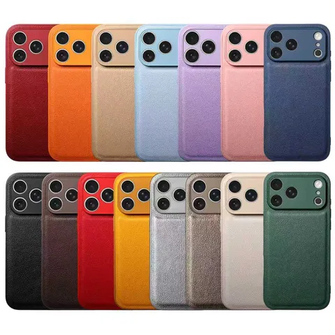 Funda de Teléfono de Cuero PU Minimalista Con Textura de Lichi Para iPhone 17 16 15 14 13 12 11 Pro Max Plus Anti-Huellas Cubierta Trasera Mate Antichoque