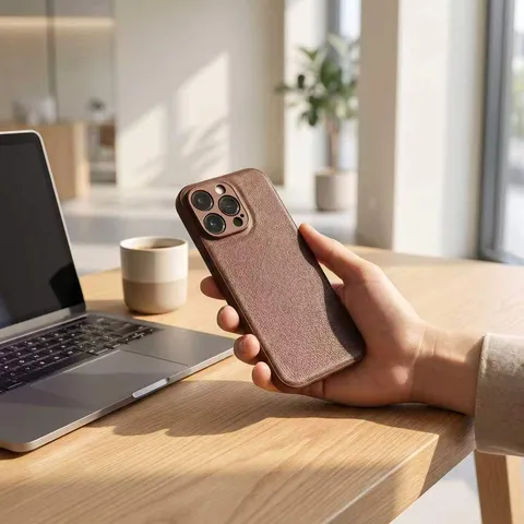 Funda de Teléfono de Cuero PU Minimalista Con Textura de Lichi Para iPhone 17 16 15 14 13 12 11 Pro Max Plus Anti-Huellas Cubierta Trasera Mate Antichoque