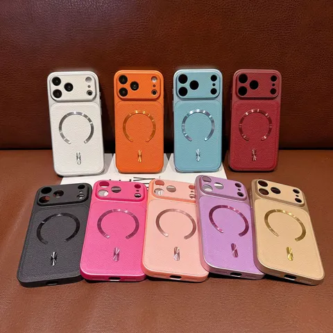 Magnetic Leather Texture Phone Case For iPhone 16 15 14 Anti-Drop Protection Big Window Design Case