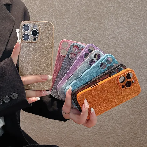 Glitter Luxury PU Leather Two-in-One Shockproof Protective Phone Case With Fine Lens Hole Cover For Apple iPhone