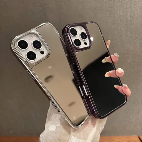 Electroplated Mirror Phone Case For iPhone 17 16 Pro Max Plus 2-In-1 PC Protective Cover High Gloss Mirror Surface Case