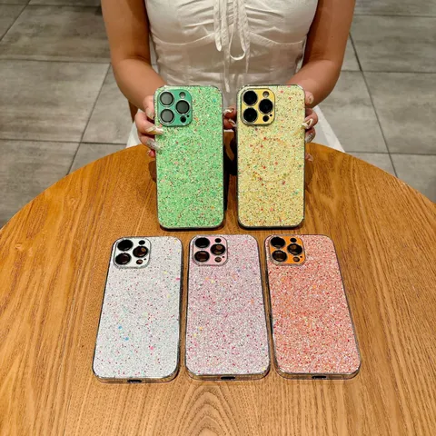 Coque de Téléphone Magnétique Paillettes Électroplaquée de Luxe pour iPhone Galaxy Couleur Unie Anti Chute TPU PC