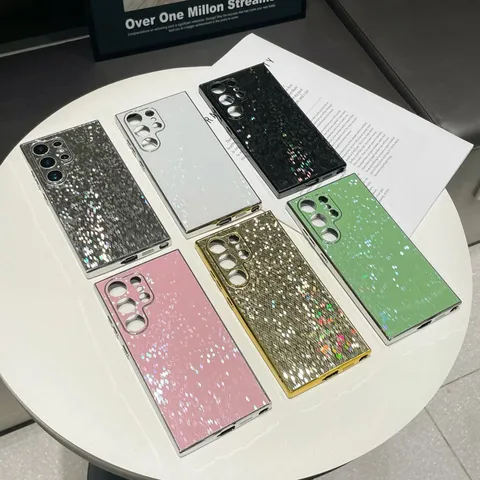 Funda de Teléfono Galvanizada con Lentejuelas Láser y Patrón de Diamante Cobertura Completa Anti Caídas de Silicona Acrílico para Serie Samsung Galaxy Huawei