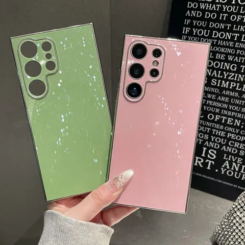 Funda de Teléfono Galvanizada con Lentejuelas Láser y Patrón de Diamante Cobertura Completa Anti Caídas de Silicona Acrílico para Serie Samsung Galaxy Huawei