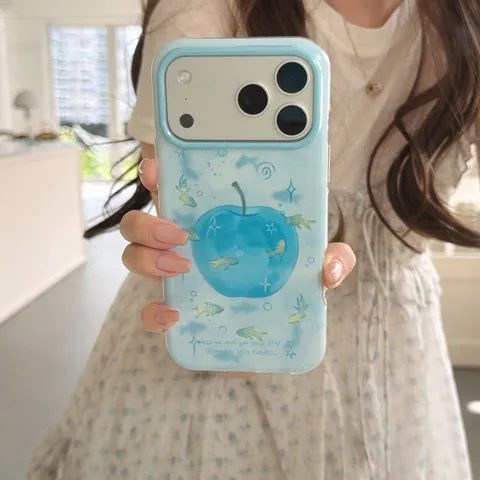 Korean Style Gradient Blue Goldfish Apple Phone Case For iPhone 17 16 15 14 Pro Max Cute Dual Layer TPU Shockproof Cover