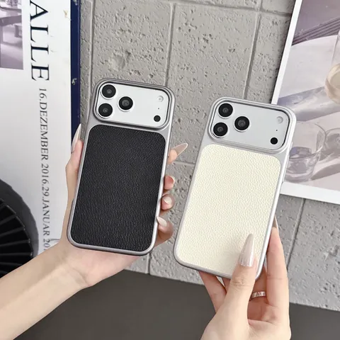 Litchi Grain Leather Phone Case For iPhone 18 17 16 15 14 13 Pro Max PC Metallic Paint Anti-Drop Two-In-One Cover