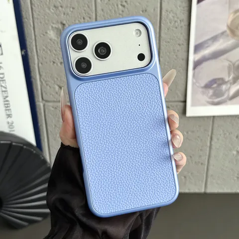 Litchi Grain Leather Phone Case For iPhone 18 17 16 15 14 13 Pro Max PC Metallic Paint Anti-Drop Two-In-One Cover